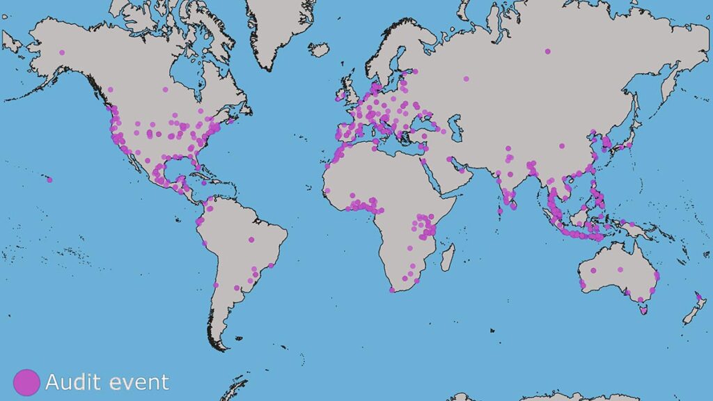 Mapa de localización de los diferentes eventos realizados en los estudios.